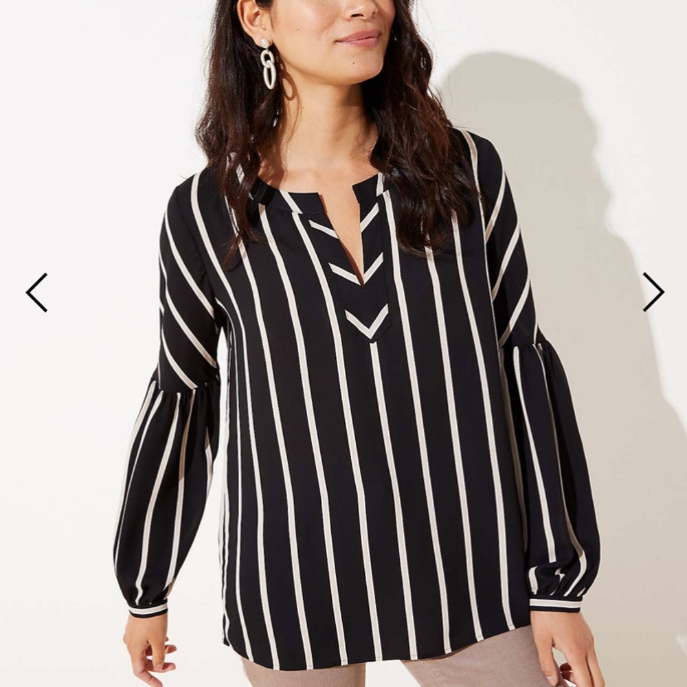 LOFT striped split neck tunic top